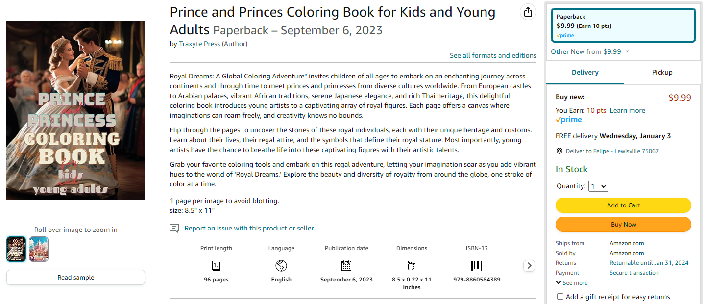 Prince and Princess Coloring Book for Kids and Young Adults